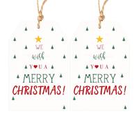 G2PLUS Merry Christmas Tags for Presents, 50PCS White Christmas Tags with String, 8.5x5.5 CM Xmas Wrapping Labels with Gold Star for Presents Wrapping Decoration