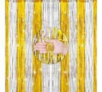 G2PLUS Metallic Tinsel Foil Fringe Curtains, 2PCS, 1m×2m, Party Backdrop for Birthday Wedding Prom Decoration