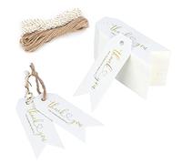 G2PLUS Mini Thank You Gift Tags - Metallic Gold, 100PCS Personalised Thank You Tags with String as Wedding Valentine's Favours