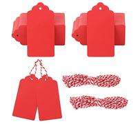 G2PLUS Paper Gift Tags: Large Plain Labels with String, 5x10cm Red, 100PCS | 300g/m² Blank Paper Labels for Gift Wrapping Presents, Wedding, Christmas Party Favour Decoration
