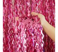 G2PLUS Pink Foil Fringe Curtain: 2PCS Wavy Metallic Tinsel Curtains, 1m×2m Party Streamers Backdrop for Birthday Party, Baby Shower, Wedding, Photo Booth