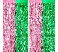 G2PLUS Pink Green Wavy Foil Curtains: 2PCS Metallic Tinsel Foil Fringe Curtains, 1m×2m Party Backdrop Streamers for Wicked Magic Witch Theme Party