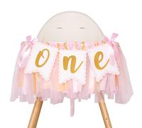 G2PLUS Pink ONE Highchair Banner: 1st Birthday High Chair Banner, for Baby 1st Birthday Party, Photo Props, Ribbon and Card