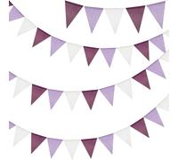 G2PLUS Purple White Burlap Triangle Bunting, 36PCS Reusable Waterproof Hessian Decorative Bunting, 12M Purple Burlap Banner for Mother‘s Day, Baby Shower, Birthday, Wedding, Garden Decor