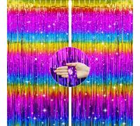 G2PLUS Rainbow Tinsel Curtains, 2PCS Foil Fringe Curtains, 1m×2m Party Backdrop Streamers for Birthday Wedding Pride Party Door Decoration