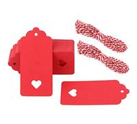 G2PLUS Red Gift Tags with Heart, 100PCS Blank Paper Tags with String, 4.5cm x 9.5cm Large Gift Labels for Wedding Favors, Presents, 300g/m²