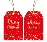 G2PLUS Red Merry Christmas Tags, Xmas Gift Labels for Present Wrapping, with Gold Dots Design for Presents Decoration, 50PCS