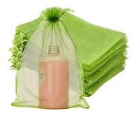 G2PLUS Sage Green Organza Gift Pouches 20x30 cm: 100 PCS Large Favour Bags