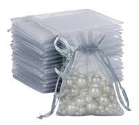 G2PLUS Silver Grey Organza Gift Pouches 10x12 cm: 100 PCS Small Favor Bags
