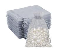 G2PLUS Silver Grey Organza Gift Pouches 10x12 cm: Small Favor Bags, 50 PCS