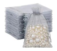 G2PLUS Silver Grey Organza Gift Pouches 10x15 cm: Medium Favor Bags,50 PCS