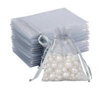 G2PLUS Silver Grey Organza Gift Pouches 7x9 cm: 100 PCS Small Favour Bags