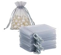 G2PLUS Silver Grey Organza Gift Pouches 7x9 cm: Small Favor Bags, 50 PCS