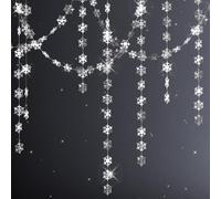 G2PLUS Silver Snowflake Streamer Garland: 16M Mirror Reflective Hanging Paper Garland, 4PCS Snowflake Streamer Backdrop, Christmas Party Decorations for Xmas, Winter Party