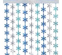 G2PLUS Snowflake Foil Curtains: 1m x 2m Metallic Tinsel Backdrop, 2PCS Iridescent Blue Silver Snowflake Decoration for Christmas, Winter Wonderland, Frozen Party