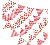 G2PLUS Strawberry Fabric Bunting Banner: 12M Gingham Garden Bunting, 42PCS Red Cotton Pennant, 15x19CM Triangle Garland Banner for Kid's Bedroom, Birthday, Baby Shower, Tea party