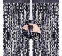 G2PLUS Wavy Glitter Black Foil Curtains, 2PCS Metallic Tinsel Curtain, 1m×2m Party Backdrop Streamers, Wave Tinsel Foil Fringe Curtains for Birthday Wedding Prom Party Decoration