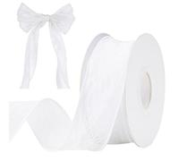 G2PLUS White Crinkled Organza Ribbon: 10 Yards 40mm Sheer Gift Wrapping Ribbon with Edges for DIY Crafts, Bouquet Decoration, Wedding, Baby Shower