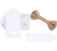 G2PLUS White Gift Tag with Heart: 50PCS Blank Paper Tags with String, 4.5cm x 9.5cm Large Gift Labels for Wedding Favors, Presents, 300g/m²