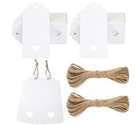 G2PLUS White Gift Tags with Heart, 100PCS Blank Paper Tags with String, 4.5cm x 9.5cm Large Gift Labels for Wedding Favors, Presents, 300g/m²