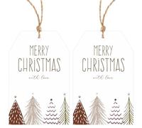 G2PLUS White Merry Christmas Tags, Xmas Gift Labels for Present Wrapping, with Brown Christmas Tree Design for Presents Decoration, 50PCS
