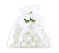 G2PLUS White Rose Organza Bags, 10x12 CM Organza Gift Bags, 30 PCS Jewelry Pouches with Drawstring, Wedding Favour Pouches, Perfect for Wedding, Anniversary, Birthday, Party
