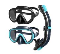 G2RISE Snorkel Set Adults, SN05 Snorkel Mask, Snorkel Set with Tempered Glass Lenses, Dry Top System & Upgraded Adjustable Buckle for Snorkeling, Diving, Swimming (Black+Dark Blue)