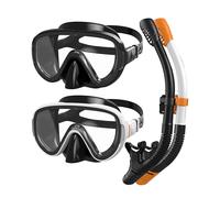 G2RISE Snorkel Set Adults, SN05 Snorkel Mask, Snorkel Set with Tempered Glass Lenses, Dry Top System & Upgraded Adjustable Buckle for Snorkeling, Diving, Swimming (Black+White Orange)