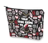 G2TUP Crime Show Fans Gift Talk True Crime to Me Canvas Zipper Makeup Bag Funny Serial Killer Gift for Her, Talk True Crime New
