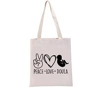 G2TUP Doula Thank You Gift Peace Love Doula Reusable Canvas Tote Bag Certified Doula Gift Midwife Life Shopping Handbag, Peace Love Doula Handbag