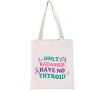 G2TUP Thyroid Cancer Awareness Tote Bag - Large, White - Thyroid Cancer Survivor, Fighter, Warrior Gift - Unisex, Adult, Badasses Have No Thyroid Tb