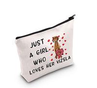 G2TUP Vizsla Dog Lover Gift Just A Girl Who Loves Her Vizsla Makeup Bag Vizsla Mom Cosmetic Bag Vizsla Owner Gift Dog Mom Zipper Travel Bag, Who Loves Her Vizsla White Bag