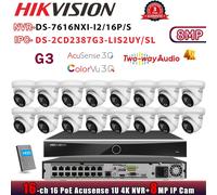 G3 Hikvision 16POE 4K 16CH NVR DS-7616NXI-I2/16P/S ColorVu 8MP IP Camera Systems