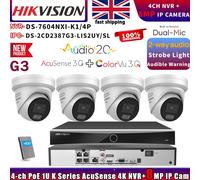 G3 Hikvision ColorVu3.0 2-way Audio 8MP 4K IP Camera+DS-7604NXI-K1/4P System Lot