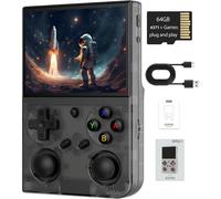 (G350 Transparent Black-new) G350 Retro Handheld Game Console , 3.5 Inch IPS Screen Linux System Built-in 64G TF Card 4371 Games Preloaded Game Console 3200mAh Battery