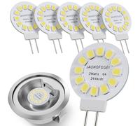 G4 LED Bulbs Cool White 6000K 24V 28V ac/dc Flat 2W - Mini 20W Halogen Bi-pin G4 Base JC Type Light Bulb Equivalent - 2 Watt 2 Pin Small Round Spotlight Lamp Bulb for Caravan Motorhome - 6 pack