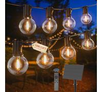 G40 10M Outdoor Solar Garden String Lights USB or Solar Dual Charging | Remote Control,Dimmable,Timer,2700k Warm White IP65 Waterproof Festoon Lights with 20 1W Shatterproof Bulbs for Gazebo Patio