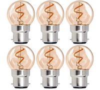G40 LED Filament Bulb Globe Light Bulb,1W Dimmable Globe LED Bulbs, 10W Equivalent, 2200K Soft Warm White, B22 Screw, 80 Lumen, Dimmable, 6-Pack (B22 Socket)