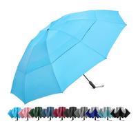 G4Free 42/46/54/62 Inch Large Golf Umbrella Compact Reverse Travel Umbrella 10 Ribs Windproof Double Canopy Automatic Open Close(Sky Blue)