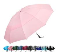 G4Free 42/46/54/62 Inch Large Golf Umbrella Compact Reverse Travel Umbrella 10 Ribs Windproof Double Canopy Automatic Open Close(Pink)