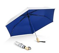 G4Free 42 Inch Travel Umbrella UPF 50+ UV Protection with Wooden Handle Auto Open Close Lightweight Sun Rain Folding Umbrellas
