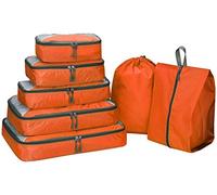 G4Free 4pcs/6pcs/7pcs Packing Cubes Suitcase Organiser Packing Bags Luggage Organiser Value Set for Travel Home Storage ((S+Slim+M+L+XL+Drawstring Bag+Shoes Bag)-7PC, Orange)