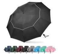 G4Free 62 Inch Folding Umbrella with Reflective Stripe 10 Ribs Large Golf Umbrella Travel Compact Inverted Umbrella Windproof Double Canopy Automatic Open Close