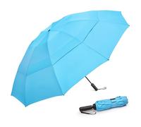 G4Free 62 Inch Large Golf Umbrella Compact Reverse Travel Umbrella 10 Ribs Windproof for Rain Double Canopy Automatic Open Close (Sky Blue)