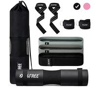 G4Free 9Pcs Barbell Pad Set for Squat, Hip Thrusts, Lunges, Leg day, Standard Olympic Bars with 2 Gym Ankle Safety Straps, 3 Hip Resistance Bands, 2 Lifting Strap, Barbell Pad, and Carry Bag (Black)