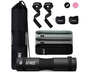 G4Free 9Pcs Barbell Pad Set for Squat, Hip Thrusts, Lunges, Leg day, Standard Olympic Bars with 2 Gym Ankle Safety Straps, 3 Hip Resistance Bands, 2 Lifting Strap, Barbell Pad, and Carry Bag (Black)
