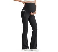 G4Free BareFeel Maternity Trousers Over Bump Flared Leggings Women Stretchy Pregnancy Yoga Pants with Pockets Joggers for Women UK Casual Work(Black,M,33")