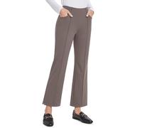 G4Free Ladies Trousers Elasticated Waist Stretchy Office Yoga Trousers Straight Leg Casual Work Yoga Pants for Women UK with Pockets,Taupe
