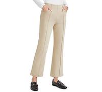 G4Free Ladies Trousers Elasticated Waist Stretchy Office Yoga Trousers Straight Leg Casual Work Yoga Pants for Women UK with Pockets Petite,Khaki