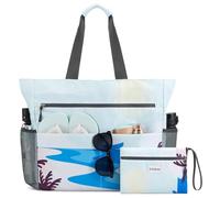 G4Free Large Beach Bag for Women Waterproof Sandproof Beach Tote Bag with Makeup Bag Zipper Pocket(Sunrise Pattern)